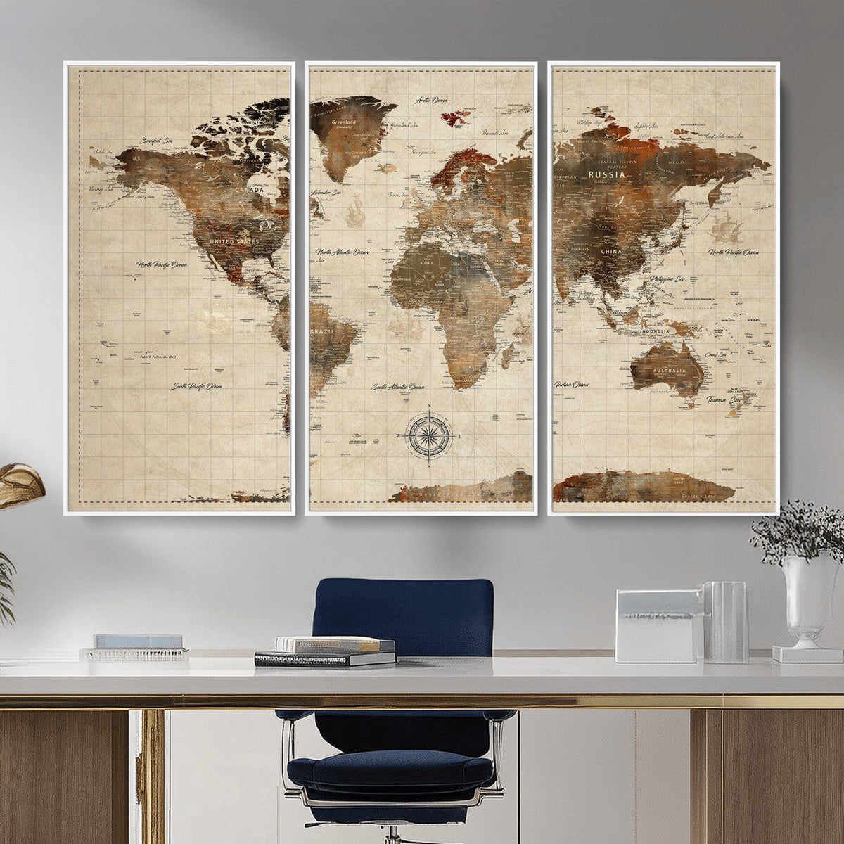 World Map Canvas Print – Framed Detailed Map of the World
