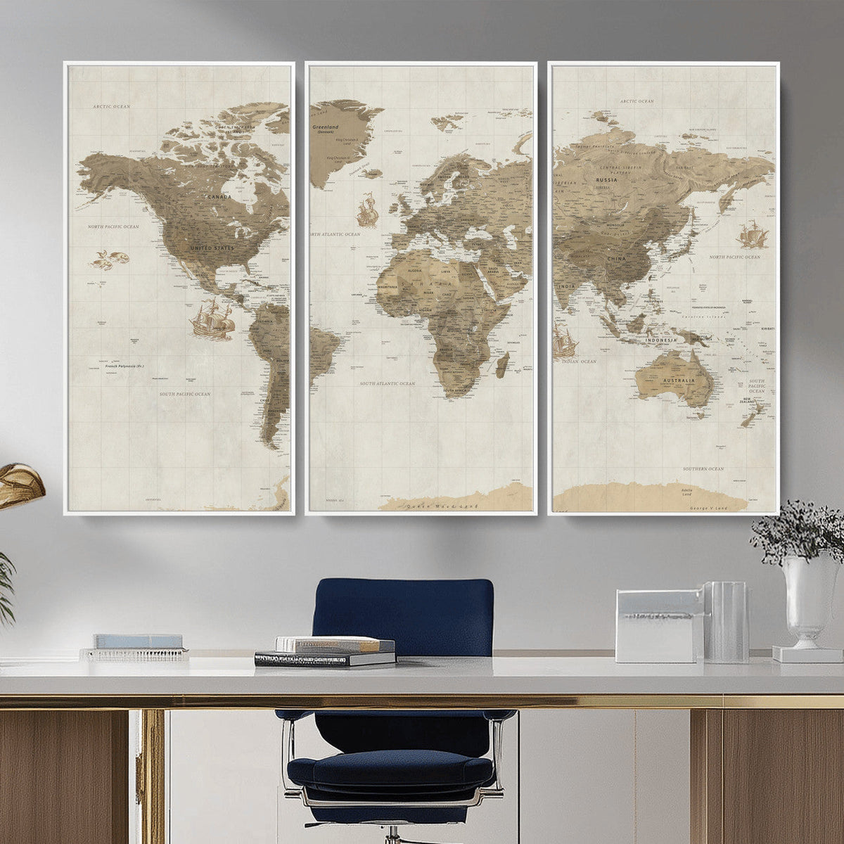 Detailed World Map Wall Art Canvas Print