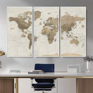Detailed World Map Wall Art Canvas Print