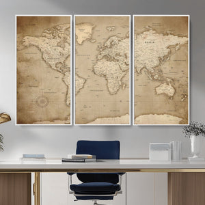 Colorful Watercolor World Map Canvas Wall Art – Framed