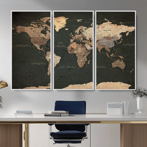 Vintage World Map Canvas Wall Art – Framed Travel Map for