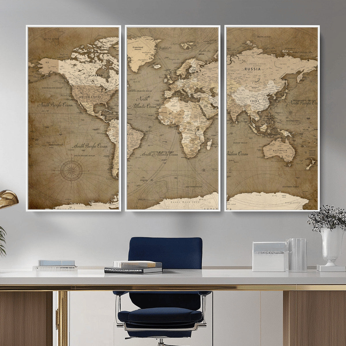 World Map Wall Art Canvas Print, Framed Map Art Picture