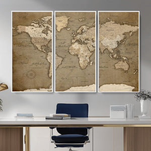 World Map Wall Art Canvas Print, Framed Map Art Picture