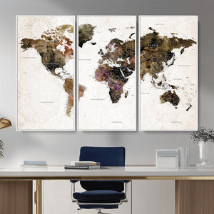 Watercolor World Map Print - Large Wall Art Canvas Print for