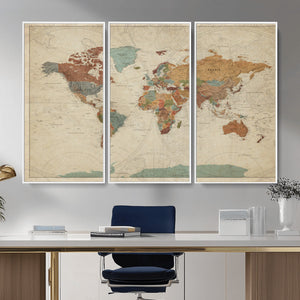 Vintage World Map Canvas Wall Art Print – Framed Modern