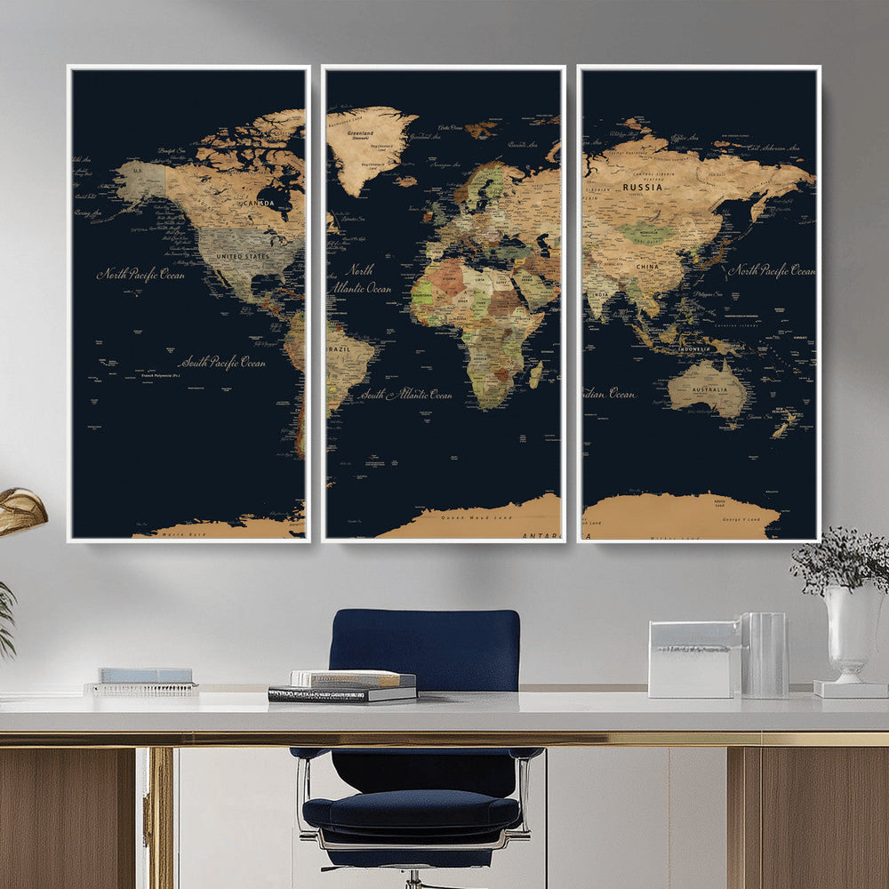 Vintage World Map Canvas on the Dark Background Wall Art