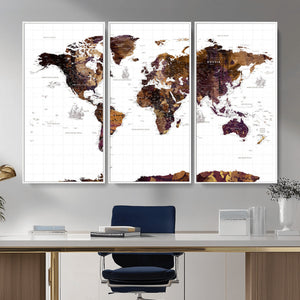 Rustic World Map Wall Art Canvas Print | Large World Map on