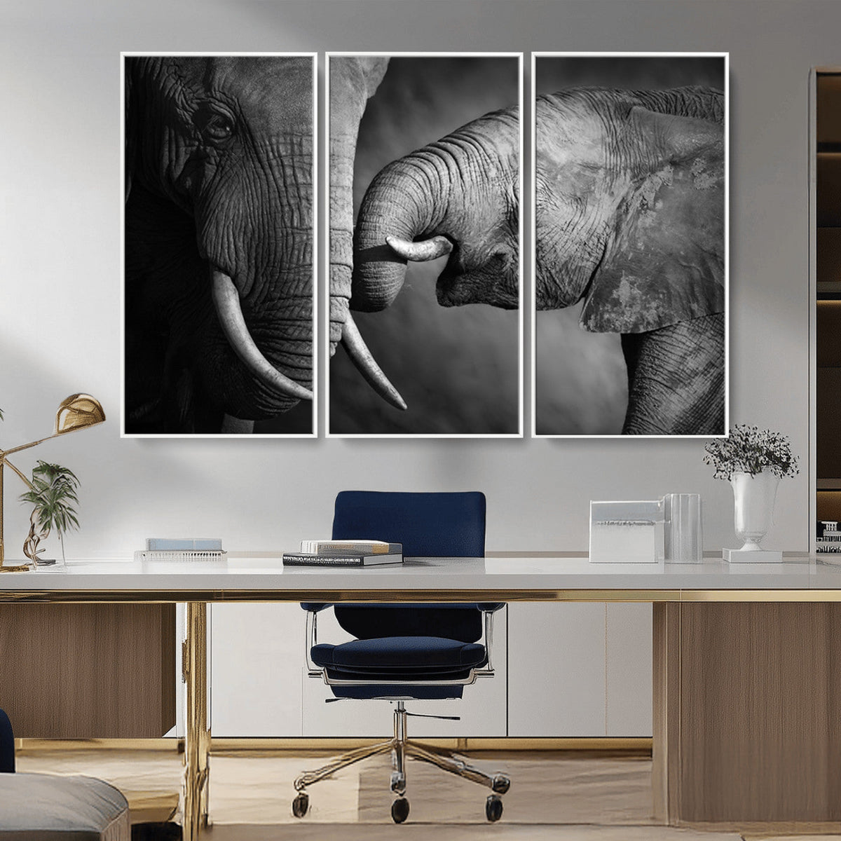 Elephant Family Wall Art Canvas, Framed Elephant Family