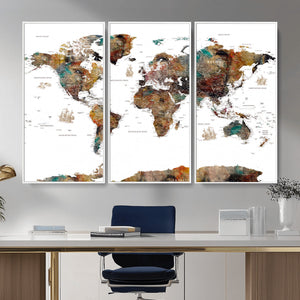 Watercolor World Map Canvas Print – Detailed Map of the