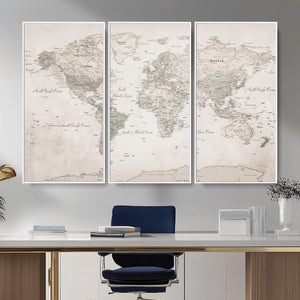 Antique Style World Map Canvas Print - Vintage Detailed
