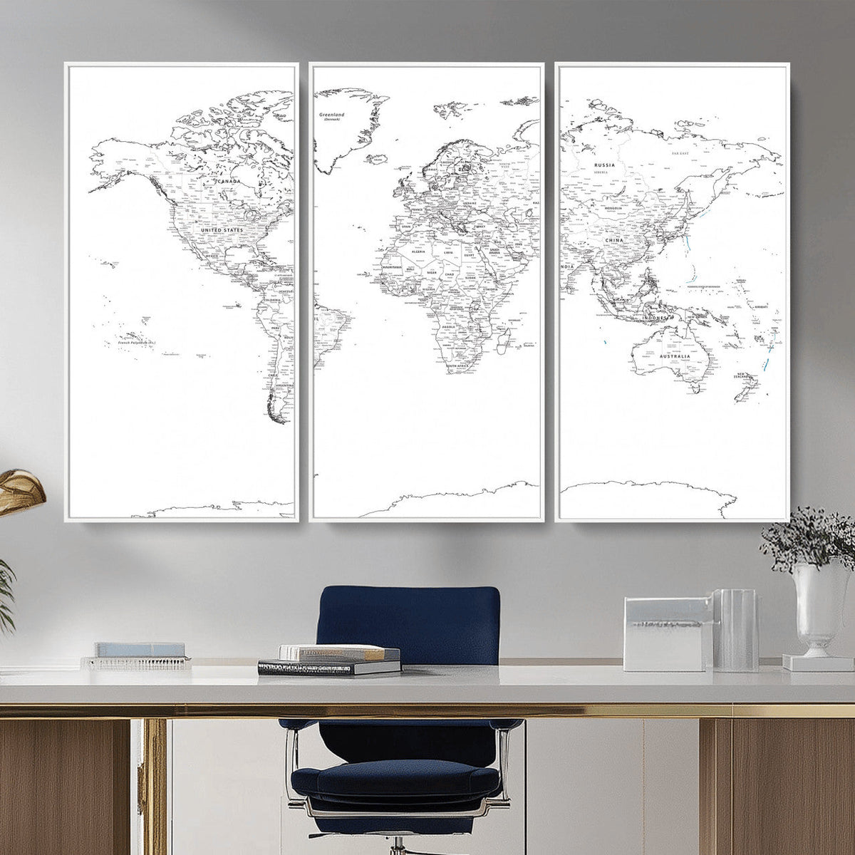 World Map Canvas Print – Framed Modern Detailed Map of the