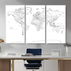 World Map Canvas Print – Framed Modern Detailed Map of the