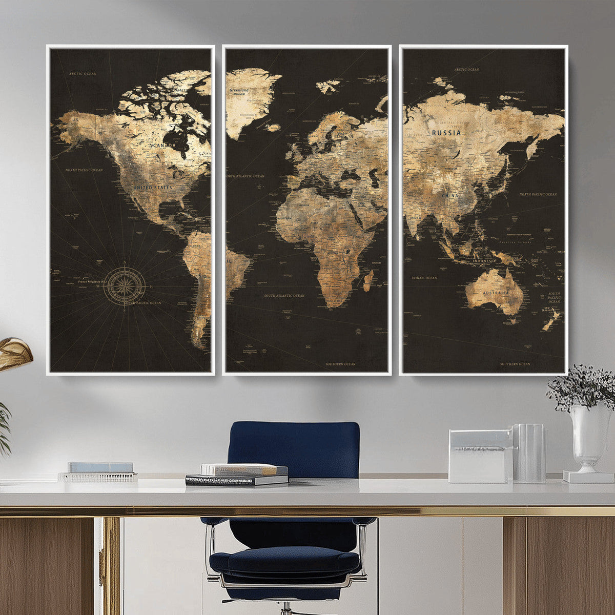 Framed World Map with Pin Canvas Print – Detailed World Map