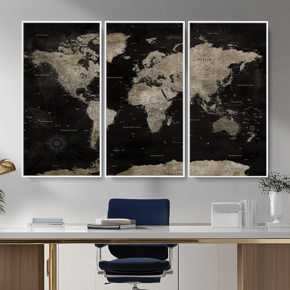 Detailed World Map Wall Art Print - Large Framed World Map