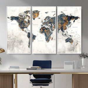 World Map Wall Art Canvas Print for Office Wall Decor