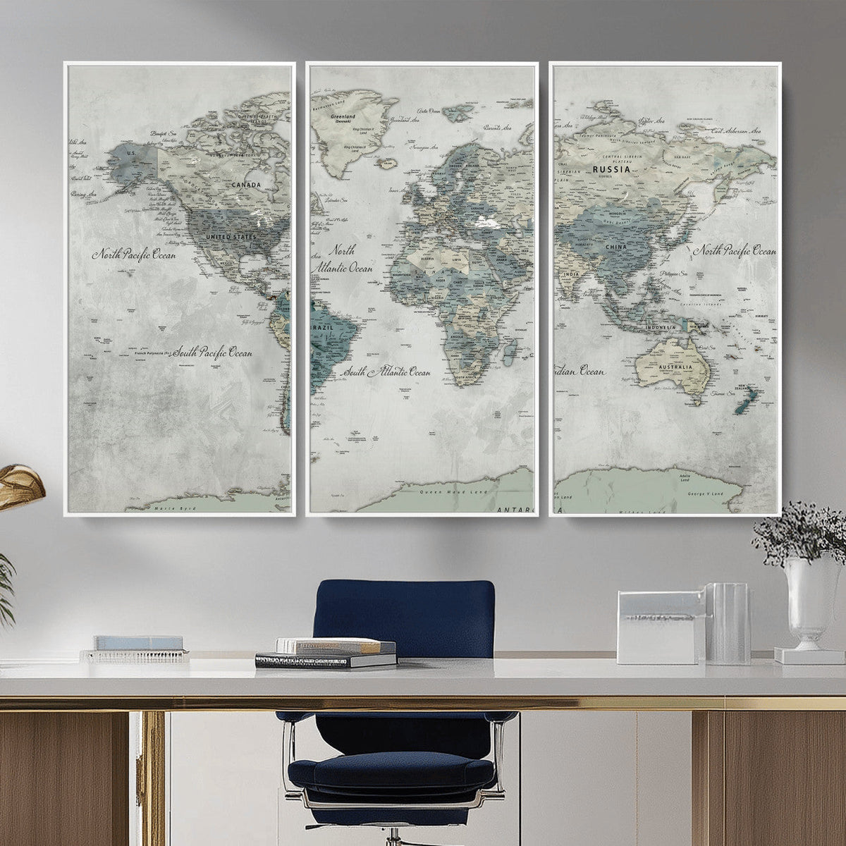 Neutral Vintage World Map Canvas Wall Art Print, Classic Map