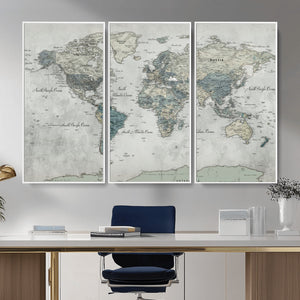 Neutral Vintage World Map Canvas Wall Art Print, Classic Map