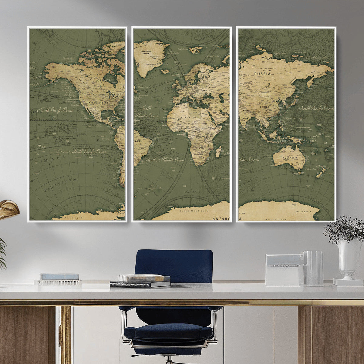 Large World Map Canvas Wall Art Print for Study Room Decor -