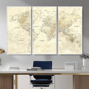 Colorful Watercolor World Map Canvas Wall Art – Framed