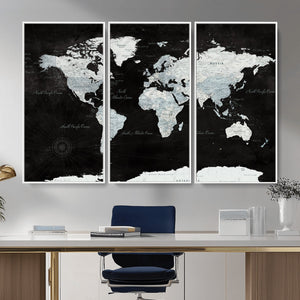 World Map Canvas Print – Framed Push Pin Wall Art, Color