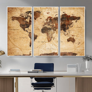 Modern Red and Gray World Map Canvas Print – Framed Wall Art