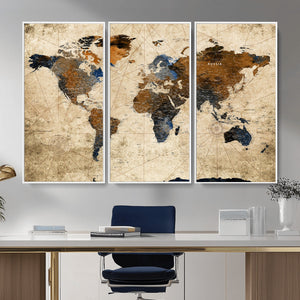 World Map Wall Art Canvas Print, Modern Decorative Framed