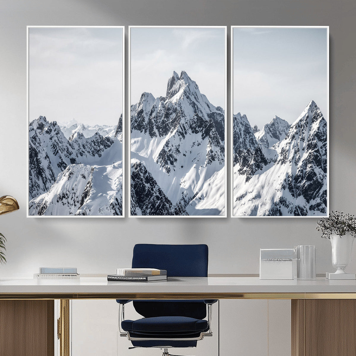 Snowy Mountain Range Canvas Print, Alpine Peaks Landscape