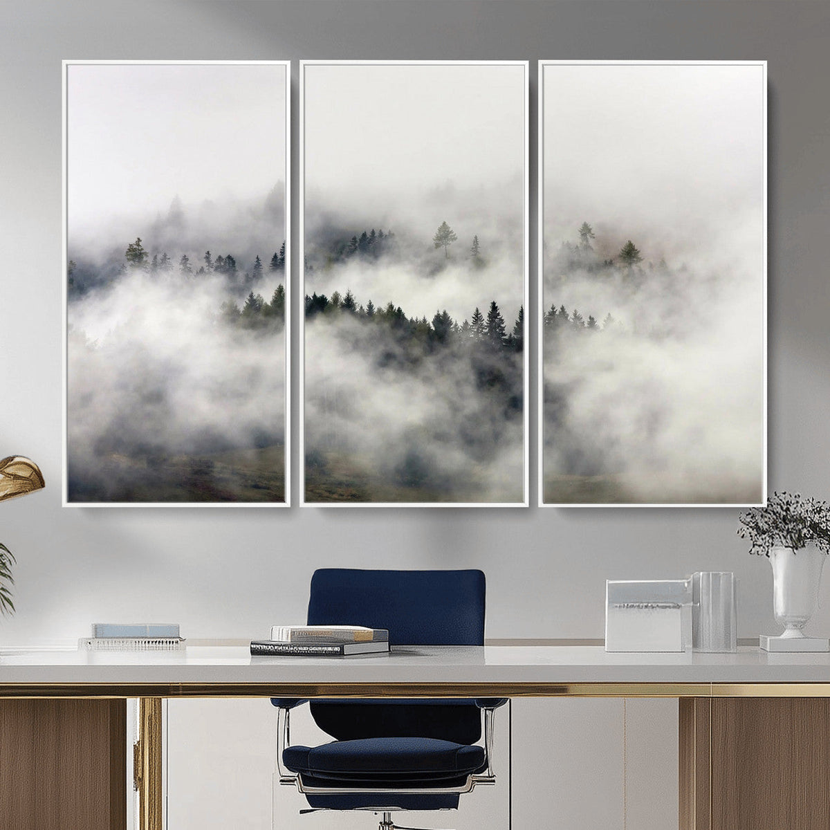 Foggy Forest Wall Art Canvas Print, Misty Pine Tree