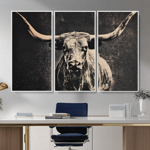 Vintage Texas Longhorn Bull Wall Art Canvas Print, Cow