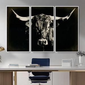 Black Bull Wall Art Canvas Print, Texas Longhorn Portrait