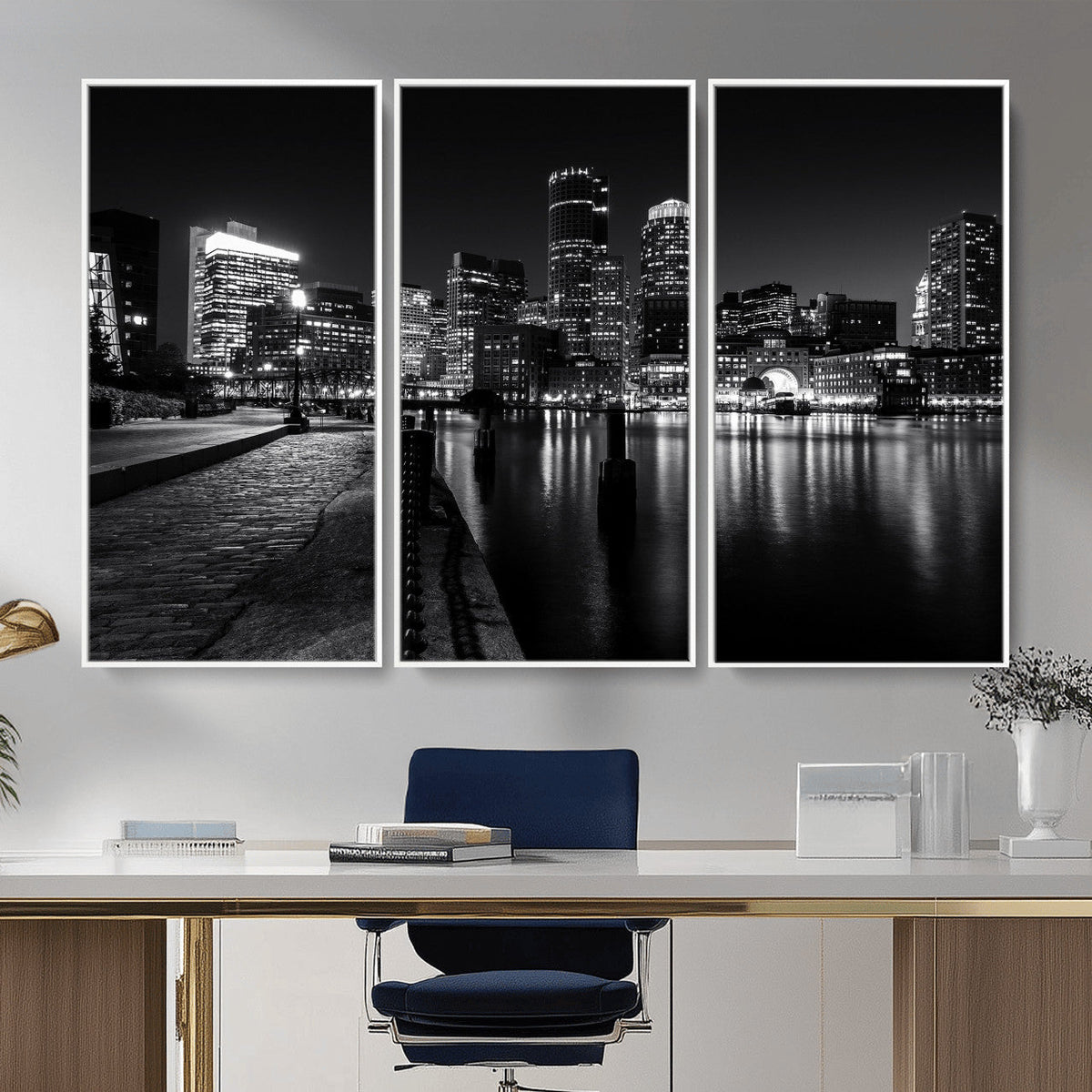 Boston Wall Art Canvas Print, Boston City Downtown Night