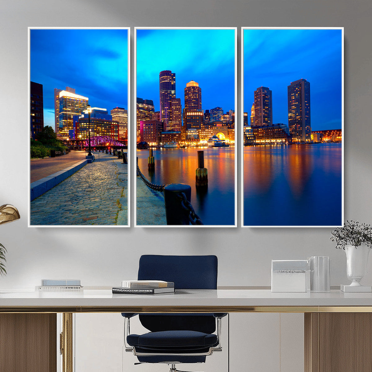 Boston Wall Art Canvas Print, Boston City Downtown Night