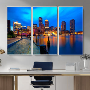 Boston Wall Art Canvas Print, Boston City Downtown Night