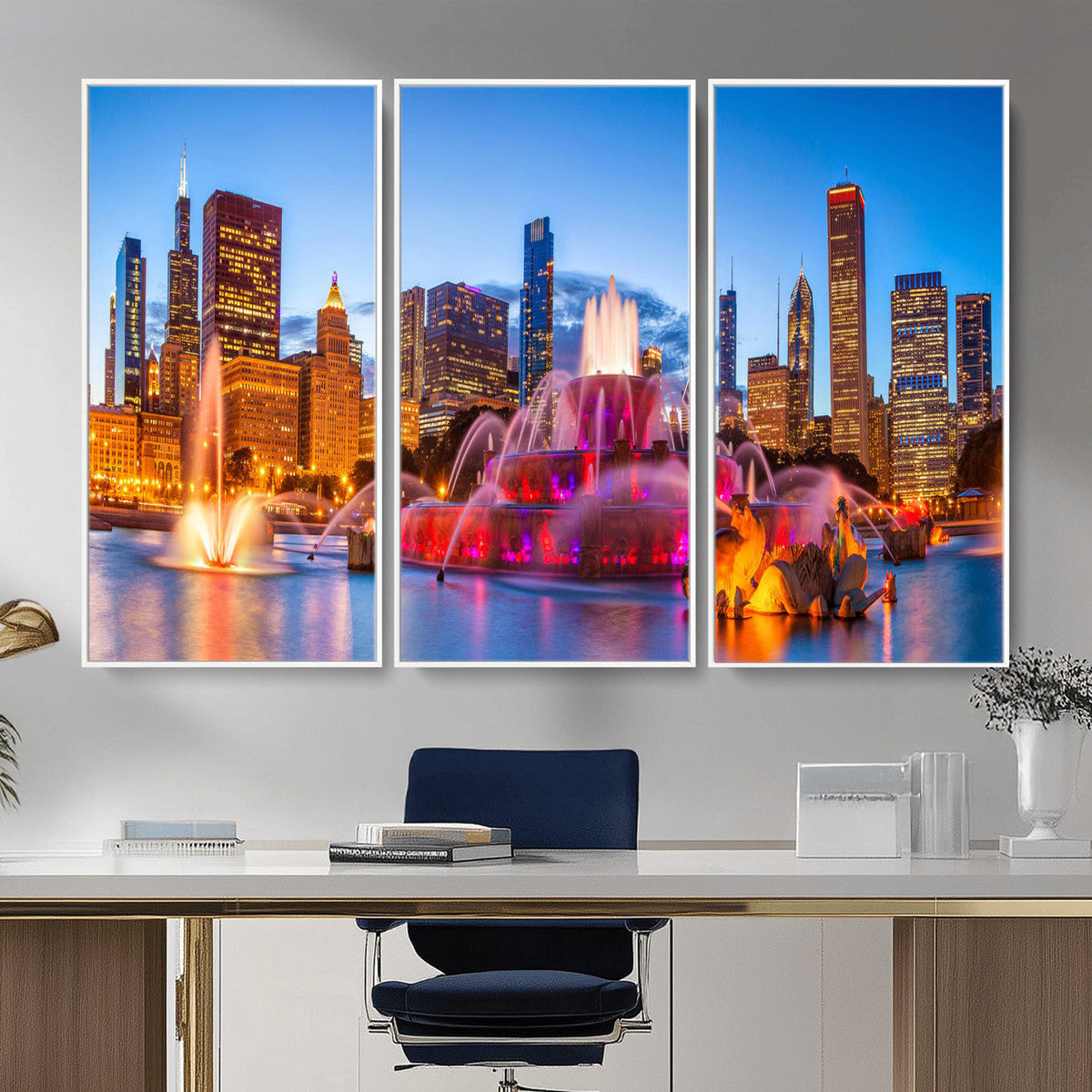 Chicago Wall Art Canvas Print, Chicago City Downtown Night