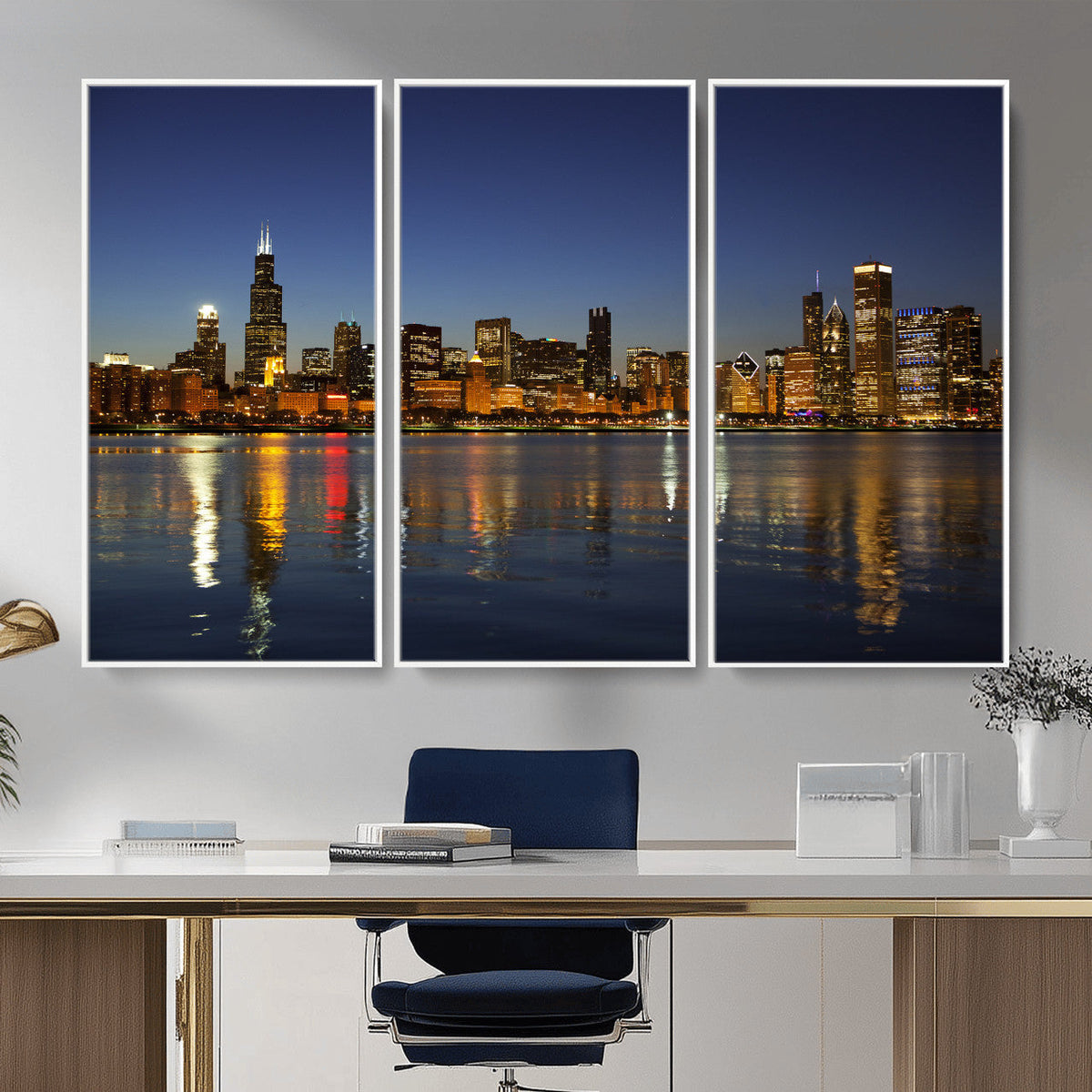Chicago Wall Art Canvas Print - Chicago City Downtown Night