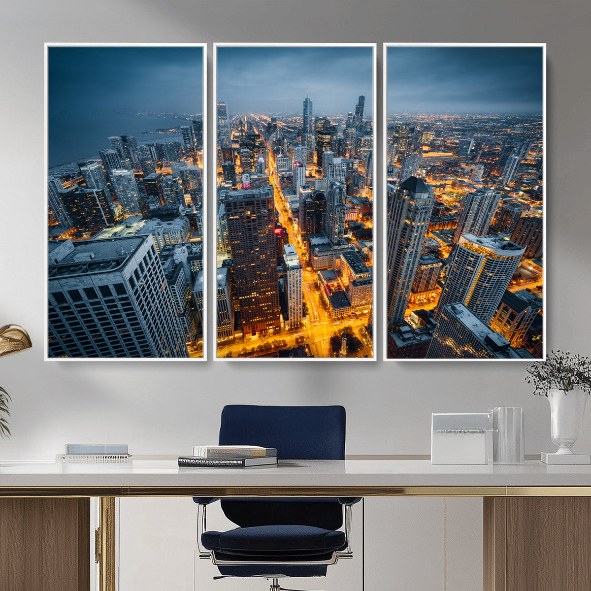 Chicago Wall Art Canvas Print - Chicago City Downtown Night