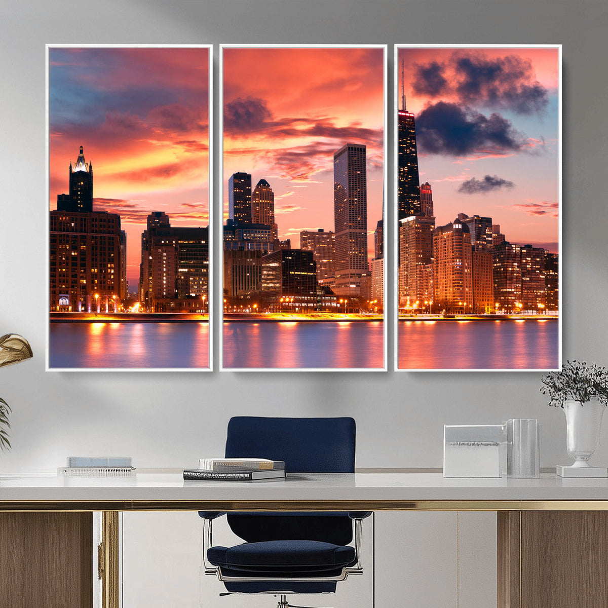 Chicago Wall Art Canvas Print - Chicago City Downtown Night