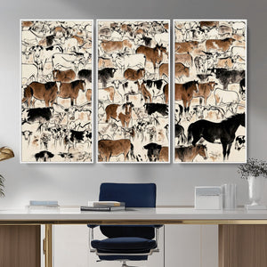 Farmhouse Animals Horse Longhorn Cow Wall Art Canvas Print -