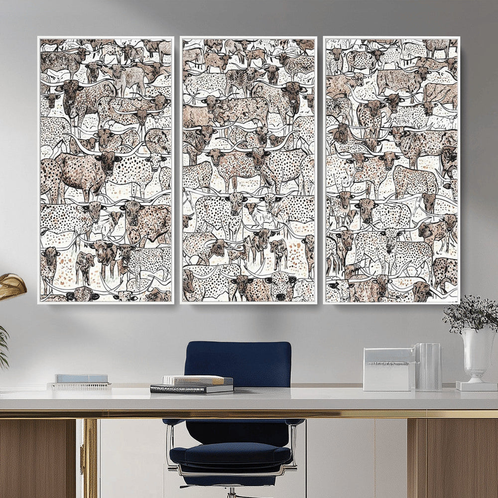 Abstract Texas Cow Wall Art Canvas Print - Farm Longhorn