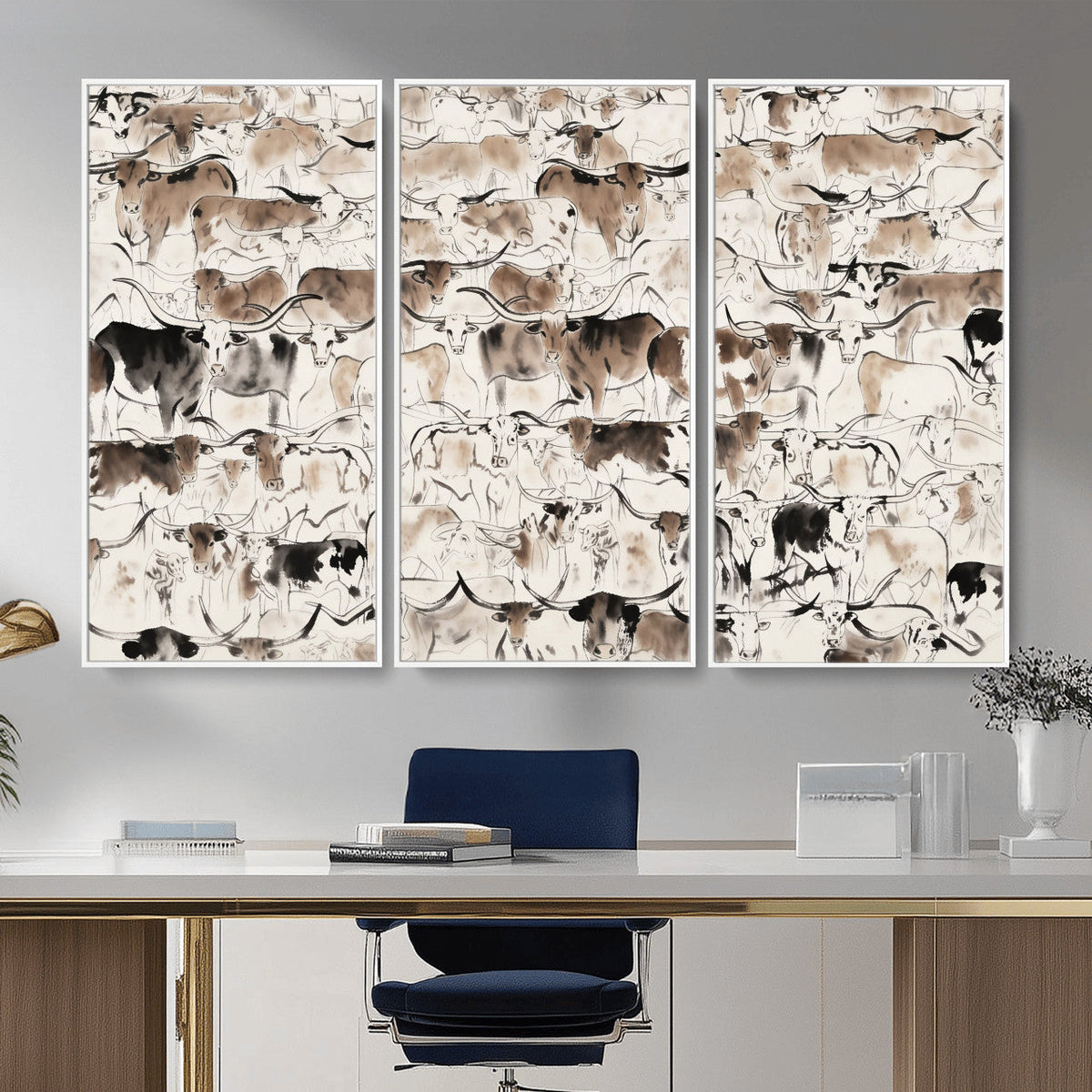 Abstract Texas Cow Canvas Print for Cabin and Western Home