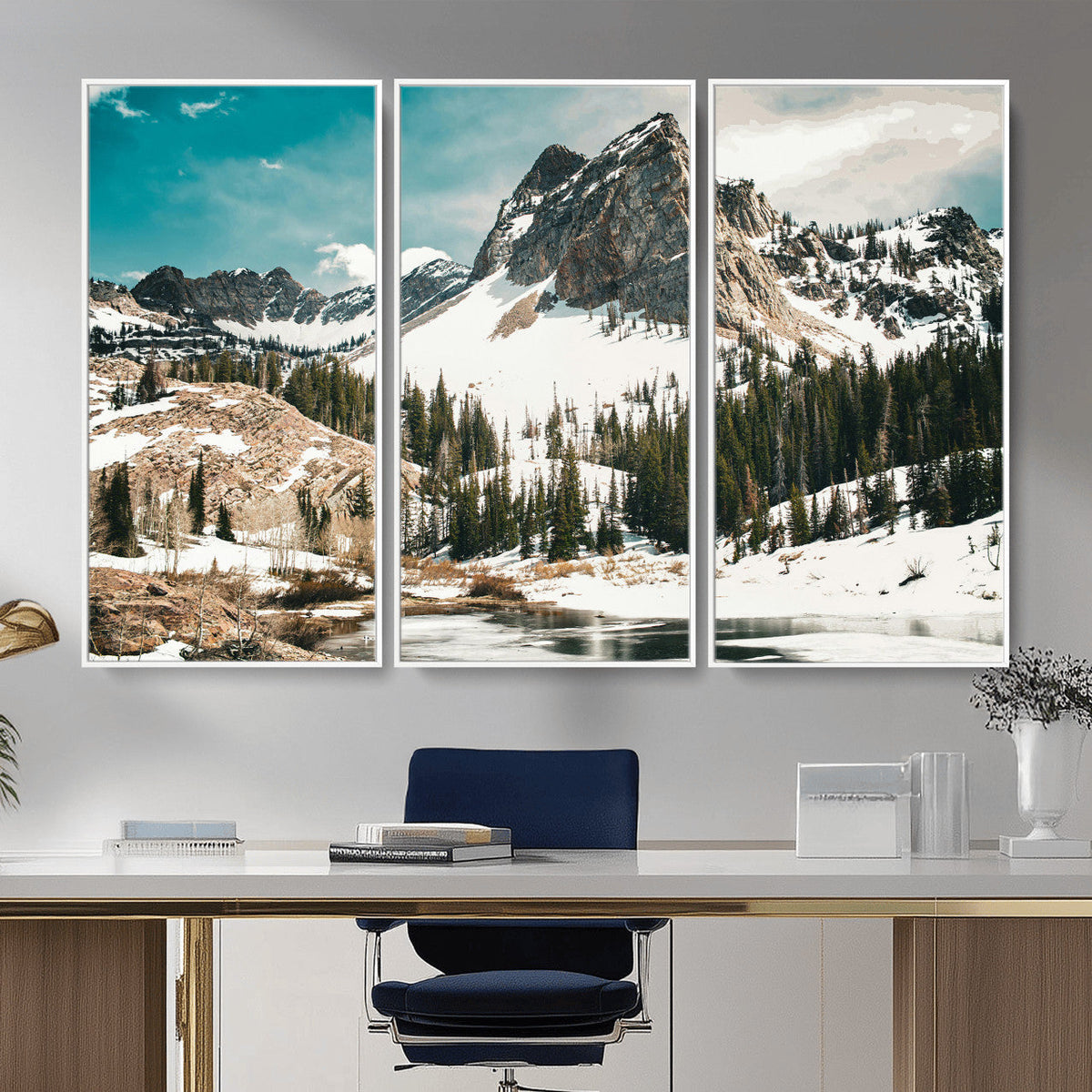 Snowy Mountain Wall Art Canvas Print, Alpine Pine Forest