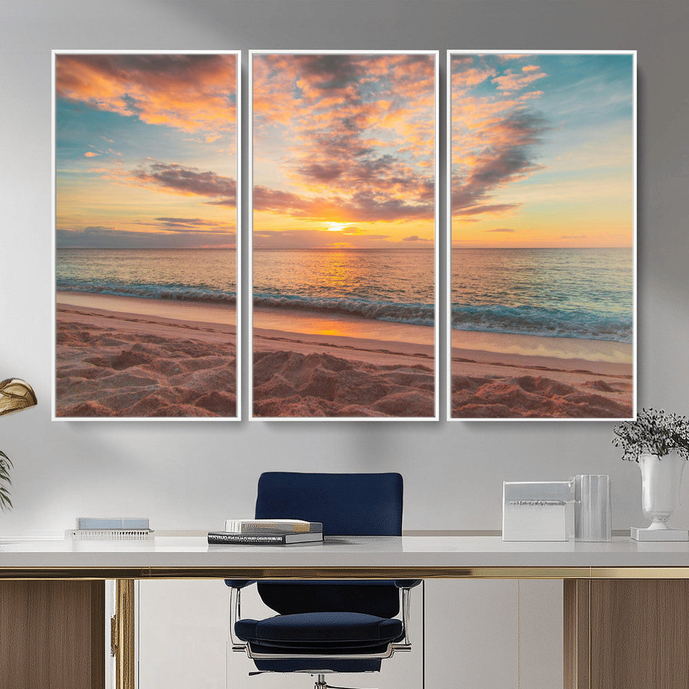Sunset Beach Wall Art Canvas Print – Soft Coastal