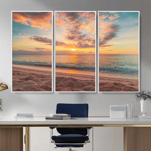 Sunset Beach Wall Art Canvas Print – Soft Coastal