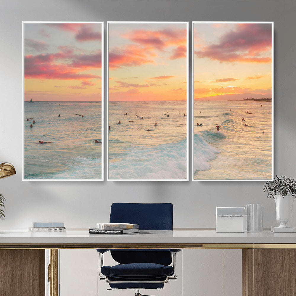 Sunset Beach Wall Art Canvas Print – Soft Coastal