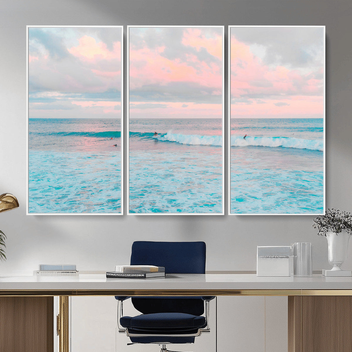 Ocean Wave Wall Art Canvas Print, Pastel Surf Seascape