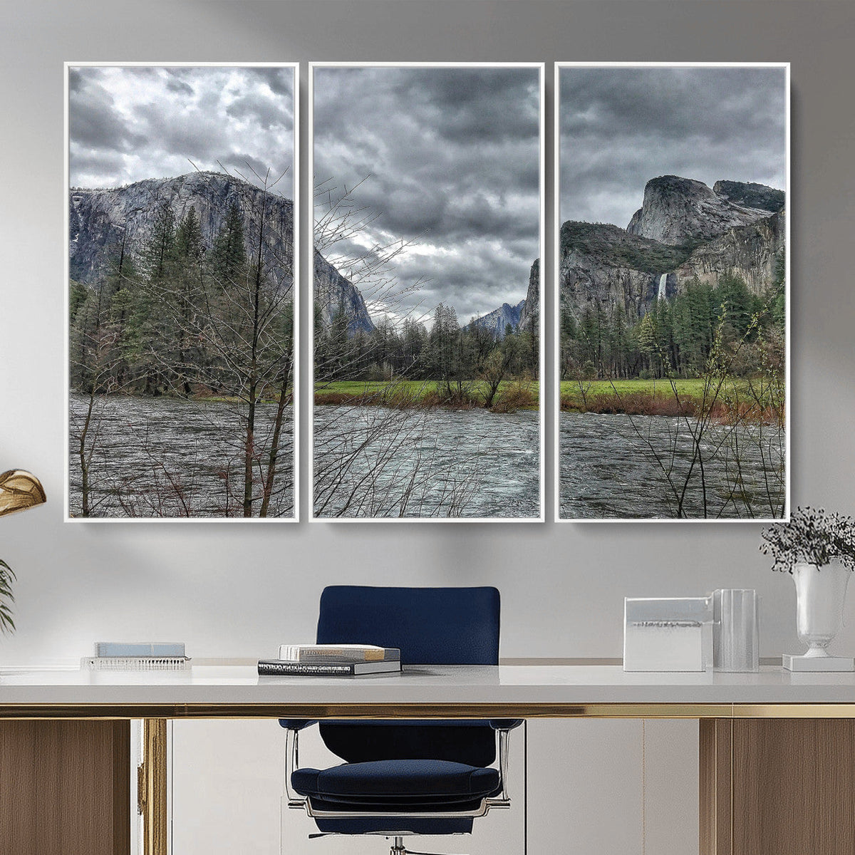 Yosemite Valley River Wall Art Canvas Print, Granite Cliffs