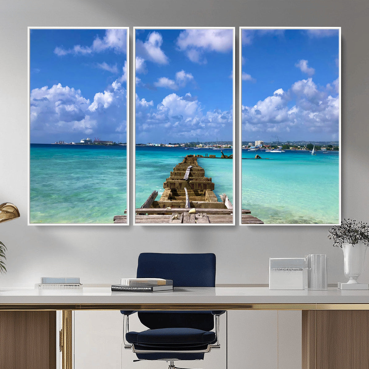 Caribbean Ocean Pier Seascape Wall Art Canvas Print,