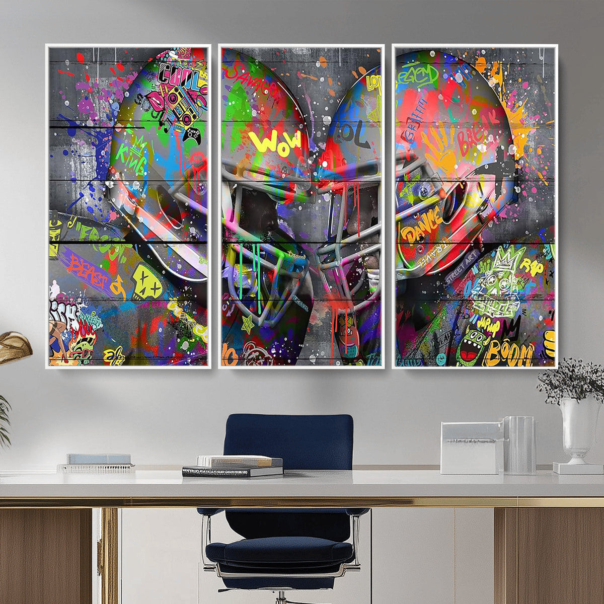 Graffiti Football Helmets Wall Art Canvas Print, Urban