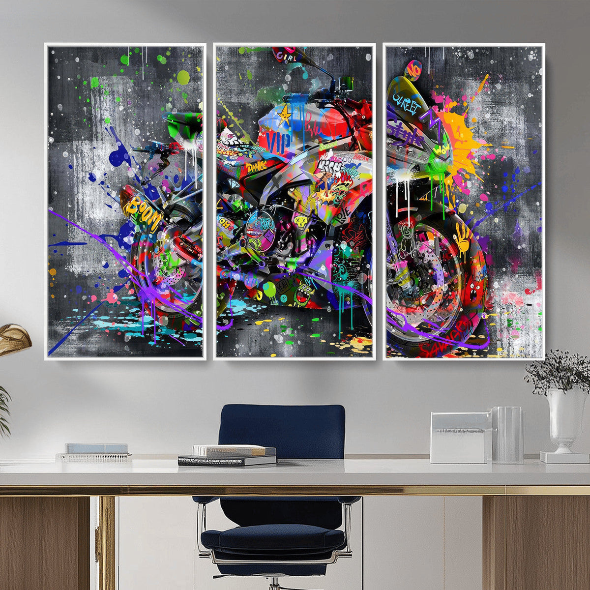 Graffiti Motorcycle Wall Art Canvas Print, Urban Street Art