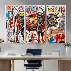 Texas Bull Wall Art Canvas Print, Abstract Graffiti Bull